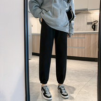 Black Sports Pants Womens Spring and Autumn Thin Loose Bundle Feet 2021 New Haren Pants Joker Sweatpants Casual Womens Pants