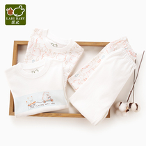 Rabbi spring and summer clothes boys Animal Forest full open clothing 2 sets of female baby long sleeve round neck thermal underwear