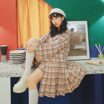 Huang Niuniu original bagpipes on the Scottish retro plaid fresh hem improved medium-long coat spring woman