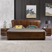 New Chinese style black walnut full solid wood high box 1.8 meters double simple custom economical bedroom with drawer bed
