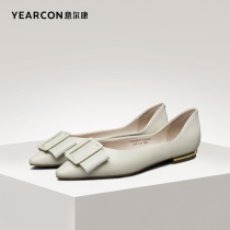 Yerkang womens shoes spring shallow leather single shoes pointed square buckle flat shoes soft leather soft soft bottom comfortable versatile Leisure