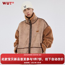 (WUT official store) Original Design oil painting brown fur integrated hand-stitched thick warm coat