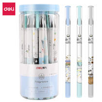 Deli Stationery gel pen students with black pull-out hipster cute cartoon signature pen water-based carbon pen 0 35MM full needle tube water pen barrel 24 writing tools