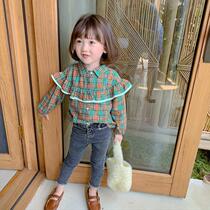 Girls plaid shirt Autumn New Korean version of foreign style childrens autumn childrens shirt baby fashionable long sleeve top