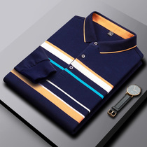 Spring and autumn cotton Paul polo shirt mens long sleeve high-end T-shirt lapel size stripes middle-aged and elderly dad dress tide