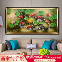 Real hand painting painting and realistic Lotus pop Koi Koi picture cross-painting drawing restaurant restaurant tearoom decoration painting painting