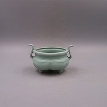 Song antique porcelain ornaments Jingdezhen Ru kiln double ear incense burner crafts living room home furnishings insert plate collection