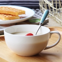 Milk cup with lid Oatmeal bowl Cereal cup Ceramic breakfast cup Large capacity with handle Cute water cup Bone china cup spoon