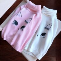 9313043 Cat embroidery girl baby turtleneck sweater Autumn and winter base shirt top 19 12 13
