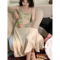 SYT Wind Huo Dynasty Sleeve Jacket Water Ink Painting Fainting Mesh Yarn Pendant With Skirt Retro Sexy Temperament Holiday Tandem Dress