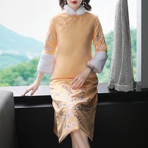 Winter Cheongsam female long temperament improved version of the dress Chinese style Tang suit quilted jacket thickened warm cotton coat cotton suit