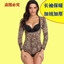 Autumn and winter three layers of thick warm and velvet long sleeve one-piece body body body waist triangle slimming clothes warm Palace