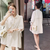 Pregnant autumn dress 2021 new spring and summer loose Korean version of the long shirt dress pregnant doll skirt summer
