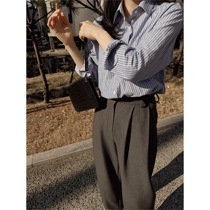 New blue vertical stripe base 100 hitch shirt D for the new blue vertical stripe base of the new blue vertical stripe in the spot = Joo Korea 2022