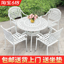 White Outdoor Table And Chairs Cast Aluminum Patio With Umbrella Villa Open-air Outdoor Balcony Garden Casual Iron Art Table And Chairs Combination