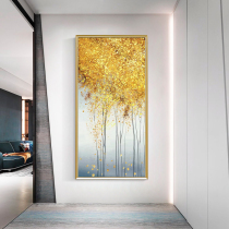 Fortune tree hand-painted oil painting Nordic entrance porch decorative painting vertical modern simple aisle corridor light luxury hanging painting