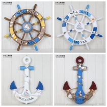 Mediterranean style Helmsman steering wheel with lights Glowing creative restaurant wall hanging wooden wall home decoration