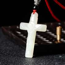 Natural Hetian Jade Cross White jade pendant Mens and womens jade Jesus Jade necklace pendant Christ keepsake Jade pendant Mens and womens jade Jesus Jade necklace pendant Christ Keepsake Jade pendant