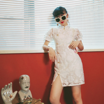 Huang Niuniu students original homemade Gilt rose flower dark pattern bubble sleeve modified cheongsam dress