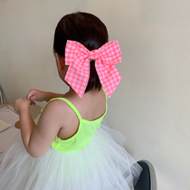 A small full sister fluorescent color plaid large bow hairpin childrens clip headdress princess cute Korean version