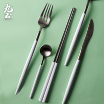 European style knife and fork spoon set stainless steel thickened steak knife and fork spoon three sets of Portuguese Western tableware home