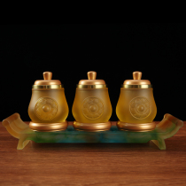 Ancient Law glazed water supply cup for the Buddhas cup 7 colored glazed glass for the Buddhas water glass base case table for the former lotus swing piece in Taiwan