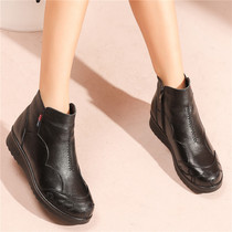 Leather mother cotton shoes women winter plus velvet warm middle-aged womens shoes short boots middle-aged elderly grandmother soft shoes