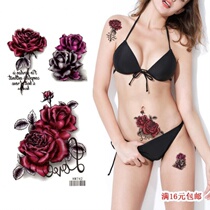 Rose Blossom Dark Black Ensemble Waterproof Female Persistence Sensation Belly C-section Covered Scar Gestational Tattoo Tattoo