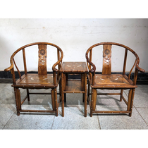 Old Tibetan Huanghuali Shell-inlaid Small Abrupt Chair King's Three-Piece Set -- AD3932
