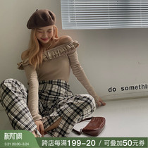 deessesicile Trendy Casual Retro High Waist Black And White Plaid Pants Open Fork Straight Drum Pants Long Pants Commuter Women Pants