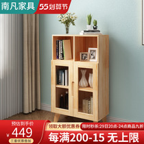 Solid wood bookcase with glass door bedroom storage containing cabinet student bookshelf minimalist living-room shelf floor home