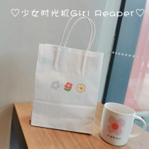 Cute ins simple cartoon little flower white paper bag portable shopping bag packaging bag gift gift bag storage bag