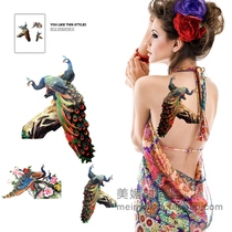 Waterproof Tattoo Sticker Female Mega Totem Colored Peacock Sexy Alluring Back Art Writing Real Photography M