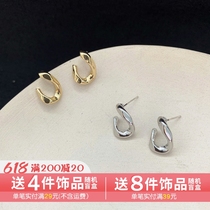 S925 silver needle Korean temperament brief retro commute ear nail bending hook asymmetrical 100 lap of delicate earrings female F273