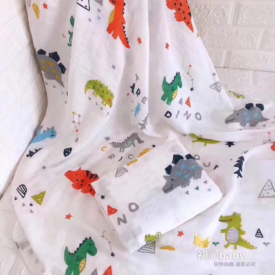 Baby bath towels Newborn Baby Pure Cotton Cotton Cloth Bamboo Fiber Summer Bilayer Thin and Gauze Cover Blanket Dinosaur