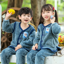 Autumn and winter coral velvet childrens pajamas flannel girls boys thickened baby children home clothes boys