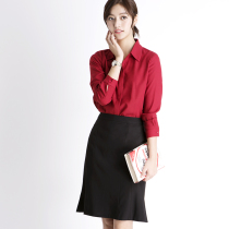 OFFIY-Anti-creasing Lean Dark Door Flap Snowspinning Career Positive Dress Undershirt Long-sleeved Woman Red Blue Grey