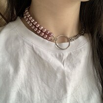 Left ear) justin pearl chain French niche brand fashion purple color pattern choker female neck chain INS tide