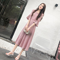 Summer 2021 new female Korean version thin wrinkled cream French first love dress female summer pink long skirt