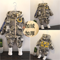  Boys  winter suit 2020 new Western style plus velvet thickening childrens male baby suit autumn and winter handsome two-piece suit
