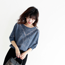 Japanese womens autumn New Romantic temperament hazy impervious Half sleeve hollow hook pullover sweater
