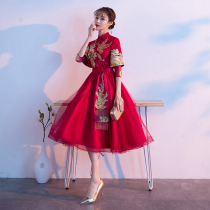 Chinese toast service bride wine red wedding back small cheongsam pregnant woman high waist Belly Beautiful Woman