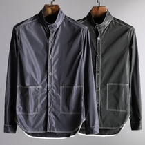 Fashion trend casual wrinkle-resistant waterproof fabric autumn mens fashion slim stand collar long sleeve shirt shirt