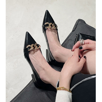 Rough Heel Single Shoe Woman 2022 Spring Fall New Fairy Wind Metal Buckle Tip A Foot Pedal Youth Flat-bottomed Womens Shoes