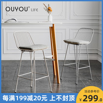 Net red wrought iron bar stool Modern light luxury bar bar chair backrest Home creative Nordic style outdoor high chair