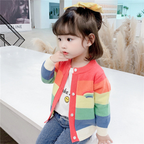 Female baby autumn knit cardigan coat 2021 new girls foreign style coat striped baby Spring Autumn Sweater