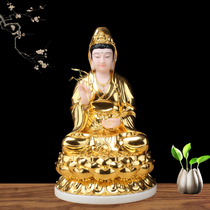 Han Bai jade sticker golden Guanyin BodhisattBodhisattBodhisattva statue sitting like a stone sculpted sculpa Three Saint-stay-at-home figures at the mercy