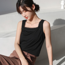 Spring and summer one-word collar wide shoulder lace splicing bottoming vest female size loose inside
