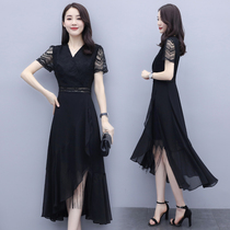 Lace Dress Dress Woman 2022 Summer New Fashion Temperament Closedown Goddess Fan Famous for a knee long skirt
