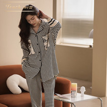 TOUCH MISS FALL NEW HOME CONSERVED LADY PURE COTTON LONG SLEEVE THIN Thousand Birds Plaid Casual Extractable Suit